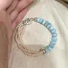 Nuevo Pulsera de Cuentas Turquesa Imitación Estilo Chino Antiguo Pulsera de Flor de Metal Apilada Joyería de Moda Versátil para Mujer