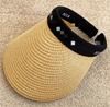 Sombrero de Paja con Lazo Daquan Sombrero de Playa de Verano para Mujer Sombrero de Ala Ancha con Cinta Sombrero para el Sol con Cinta de Perlas Sombrero Protector Solar