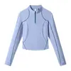 Camiseta de manga larga con media cremallera, color sólido de otoño, para mujer, que absorbe la humedad y se seca rápidamente, top deportivo ligero y transpirable para senderismo y trekking