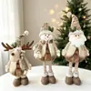 Muñeco de Navidad tejido estilo bosque vintage con piña, piernas largas retráctiles, figura de elfo y Santa Claus, decoración navideña