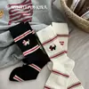 Calcetines Blancos para Mujer, Primavera y Otoño, Estilo Ins de Moda, Calcetines de Algodón Puro hasta la Pantorrilla, Calcetines Largos Rayados de Perro Estilo Japonés, Calcetines de Algodón Puro de Otoño para Mujer