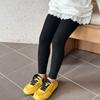 Calça Infantil Aimo Beibei Primavera e Outono Alta Elasticidade Confortável Algodão Fino Canelado Versátil Cor Sólida Slim Fit Leggings
