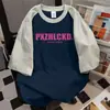 Camiseta de Manga Corta Retro Americana de Peso Pesado en Color de Contraste de Longitud Media para Mujer, Top Holgado de Verano con Estampado de Letras de Nicho para Pareja