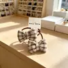Lazo para el pelo de tela a cuadros color beige dulce estilo coreano para niñas, diadema doble infantil con estampado de lunares florales