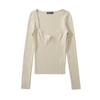 Comércio exterior atacado estilo europeu e americano 2025 primavera temperamento justo joker gola U costura flor tricô blusa feminina Z223067