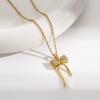Collar de acero de titanio de moda de estilo coreano, collar de nicho de alta calidad, colgante ligero de lujo con microincrustaciones, nuevo collar de acero de titanio con lazo para mujer