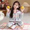 Pijama para niñas, primavera, otoño, invierno, manga larga, algodón nube, bordado de conchas, conjunto de ropa para casa para niñas mayores