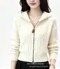 Sudadera Cardigan Tejida con Cable Estilo Coreano para Mujer Otoño Nueva Llegada Cremallera Doble Estilo Corto Suéter Adelgazante Versátil Chaqueta Sudadera