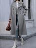 Casaco de Lã Europeu e Americano Feminino de Inverno Transfronteiriço, Casaco Longo Slim-Fit Elegante Casual com Lapela à Prova de Vento de Botão Duplo para Mulheres