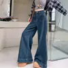 Calça Jeans Reta Personalizada Nova Outono e Inverno Feminina Cintura Alta Design Moderno Calça Grande Calça Wide Leg