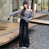 Calças Jeans Retas Pretas e Cinzas para Mulheres 2026 Verão Transfronteiriço Novo Design Retrô Americano Calças de Perna Larga Comprimento Total