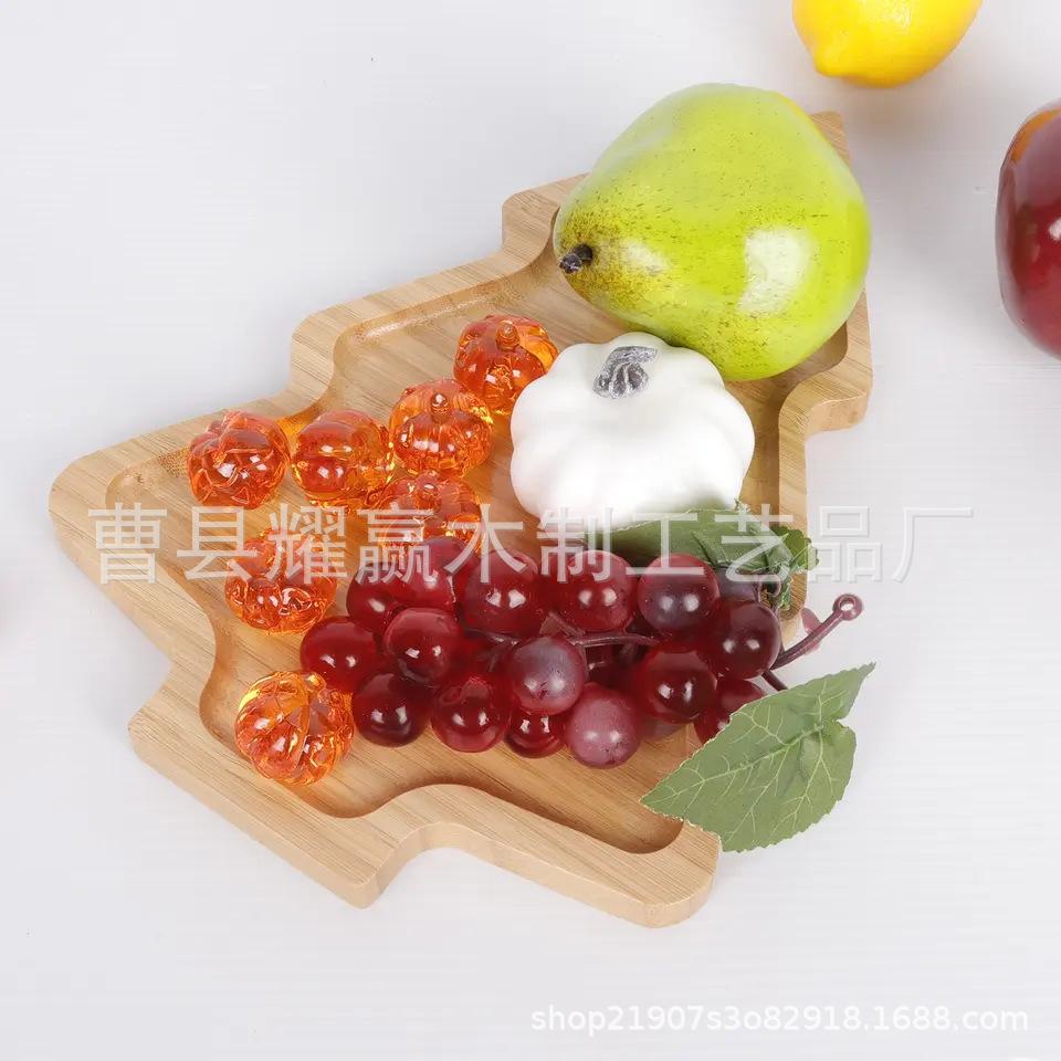 驯鹿竹制圣诞树圣诞老人帽子木餐盘圣诞食品零售装饰用品 (3)