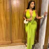 Estilo Europeu e Americano Ins Transfronteiriço Feminino Slim Fit Cor Sólida Alça Bodycon Vestido Sexy Gola V Halter Cruzado Tendência
