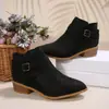 Botines cortos para mujer de talla grande, cómodos, modernos para otoño e invierno, estilo nuevo, tacón cuadrado, cremallera lateral, punta cuadrada, 362025, comercio exterior, talla 43, estilo europeo y americano, negro