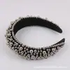 Diadema de perlas de lujo europea y americana, pasador de pelo, diadema de red para la parte superior de la cabeza, diadema roja para el cabello, presión lateral ancha, industria pesada exagerada, para mujer, venta al por mayor