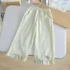Pantalones de pierna ancha de color caramelo para niña, estilo verano 2026, estilo fresco para bebé, pantalones rectos con flor tridimensional, repelentes de mosquitos