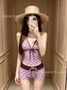 Colección Traje de Baño de Dos Piezas para Mujer Estilo Retro Americano con Lunares y Bloques de Color, Escote Halter, Moldeador y Favorecedor, Traje de Baño para Vacaciones en la Playa para Mujeres