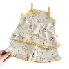 Conjunto de Vestido de Verano Floral con Tirantes para Niñas 2026, Vestido sin Mangas, Estilo Princesa Casual, Delgado, Dibujo Animado, Diseño Moderno