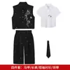 Verão 2026 Novo Estilo Conjunto de Colete Bordado Folha de Bambu Estilo Chinês Novo para Meninos Roupa Formal Estilosa Traje Tang Infantil