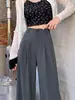 Calça de terno cinza 2026 novas calças de outono para mulheres plus size, modeladora para figuras petite, calças largas retas soltas