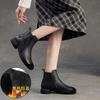Jiezu 2025 Invierno Nuevo Estilo Forrado de Forro Polar Cálido Primera Capa Piel de Vaca Retro Tacón Grueso Botines Cortos Zapatos de Algodón para Ir al Trabajo Zapatos Versátiles para Mujer
