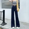 Pantalones de Pierna Ancha Acampanados para Mujer Sueltos Forma de Pera Cubre-carne Pierna Larga Grande Cintura Alta Cubre-vientre Casuales de Mezclilla para Otoño e Invierno