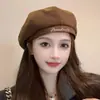 Boina de Novo Estilo para Mulheres, Versão Coreana, Chapéu de Artista Versátil para Outono, Chapéu Octogonal Retrô Artístico Quente para Inverno