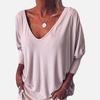 Ropa Europea y Americana Nueva de Manga Tres Cuartos con Botones en la Espalda y Escote en V, Camiseta Holgada