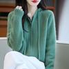 Sudadera con capucha de punto grueso de panal 100% lana con cremallera para mujer en otoño e invierno, suéter casual versátil, grueso, suave y que no hace bolitas