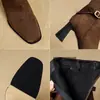 Botas de Salto Alto Marrom Maillard, Emagrecedoras e Estilosas, Versáteis para Outono e Inverno, Botas Curtas Retro com Bico Quadrado para Mulheres com Saltos Grossos