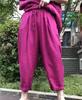 Pantalones casuales de lino para mujer, primavera y verano, estilo retro artístico, holgados, con cordones, cintura ancha y pierna ancha, pantalones Hallen 913