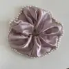 Scrunchie de Cetim com Contas Artesanal de Alta Qualidade Estilo Francês Temperamento Elegante Rabo de Cavalo Baixo Elástico de Tecido para Mulheres