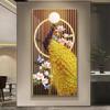 Nueva Pintura al Óleo Dorada de Fénix de Lujo China Animal de Feng Shui Mural de Pavo Real Pintura en Lienzo Pintura en Aerosol Pintura al Óleo Pintura de Pared de Hotel