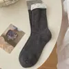 Calcetines de otoño e invierno estilo coreano hasta la pantorrilla para mujer, dulce lazo de encaje, tonos grises de alta gama, calcetines vintage florales apilados hasta la pantorrilla