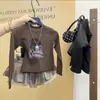 Ropa de Niña para Primavera y Otoño Camiseta Bebé Elegante Personalidad Infantil Tendencia Estilo Europeo y Americano Estampada Street Dance Corte Ajustado Camiseta Base Corta