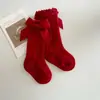 Calcetines Altos con Moño para Bebé, Primavera y Otoño, Algodón Puro, Calcetines de Princesa para Recién Nacido, Calcetines de Regalo para Cumpleaños de 100 Días o de un Año, Volantes para Niñas