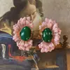 Pendientes Clásicos de Flor de Begonia Rosa, Pendientes de Flor de Perla Verde Hermosos y Elegantes de Alta Gama para Mujer