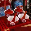 Taza de Té Boda Cambiar Palabras Par de Copas para Brindis Tazas Tazones Palillos Set Boda Rojo Doble Felicidad Tazas de Té Suministros de Boda Colección