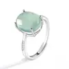 Anillo Cabujón Ovalado Azul Agua de Jadeíta Natural Grado A Anillo Incrustado de Plata S925 Hielo de Jade Estilo Simple para Mujer