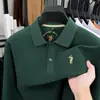 Camisa Polo Masculina de Algodão Puro com Gola Lapela de Manga Longa para Primavera e Outono, Top Casual Masculino com Bordado de Cavalo, Camiseta 100% Algodão para Homens