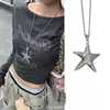 Collar Retro de Estrella de Mar para Chica Hot Cadena Larga para Suéter Estilo Vacacional Collar Plateado Escarchado Estilo Marino Colgante de Estrella