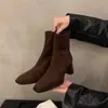 Botines de tacón alto estilo coreano, botas de moda de gamuza, zapatos de mujer, nueva colección otoño/invierno 2026, punta cuadrada, botines ajustados