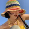 Chapéu de Palha Estilo Francês de Aba Reta com Design Floral para Mulheres, Grande Circunferência da Cabeça, Chapéu de Sol para Praia, Chapéu de Palha Tecido com Proteção Solar