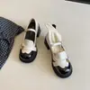 Versão em couro macio~Sapatos femininos versáteis em couro estilo francês para combinar com saias, novidade de verão 2026, sapatos Mary Jane com salto grosso e bico redondo vintage