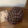 Boina Roja a Cuadros Vintage de Primavera y Otoño para Mujer, Sombrero de Artista Versátil que Afina el Rostro, Boina Casual de Moda