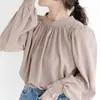 Blusa de Gasa Estilo Coreano 2026 Primavera Secado Rápido Resistente a las Arrugas Cuello Redondo Manga Abullonada para Exportación