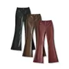 301-26 Primavera Estilo Coreano Slim Fit Cintura Alta Liso Levemente Flare Biker Stretch Casual Calça de Couro