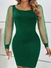 Vestido de noche elegante y sexy con escote en V y mangas de malla, estilo cruzado, con cadera dorada, para mujer, 2024