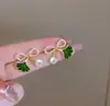 Brincos de Agulha de Prata S925 Estilo Floresta Fresca Versão Coreana Temperamento Elegante Menina Brincos de Tarraxa Florais Brincos Verdes com Inlay Sintético