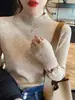 Suéter azul para mulheres, novo modelo outono e inverno 2026, blusa de tricô com gola média para usar sob um casaco, camisa base de gola alta meia